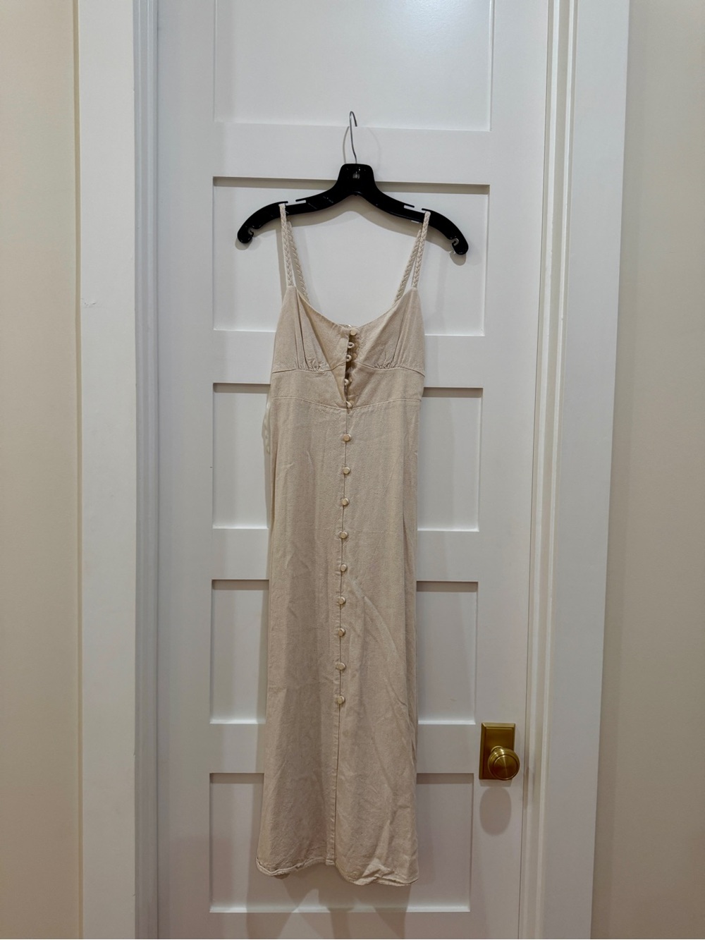Monteau Cream Button-Down Midi Slip Dress with Braided Straps